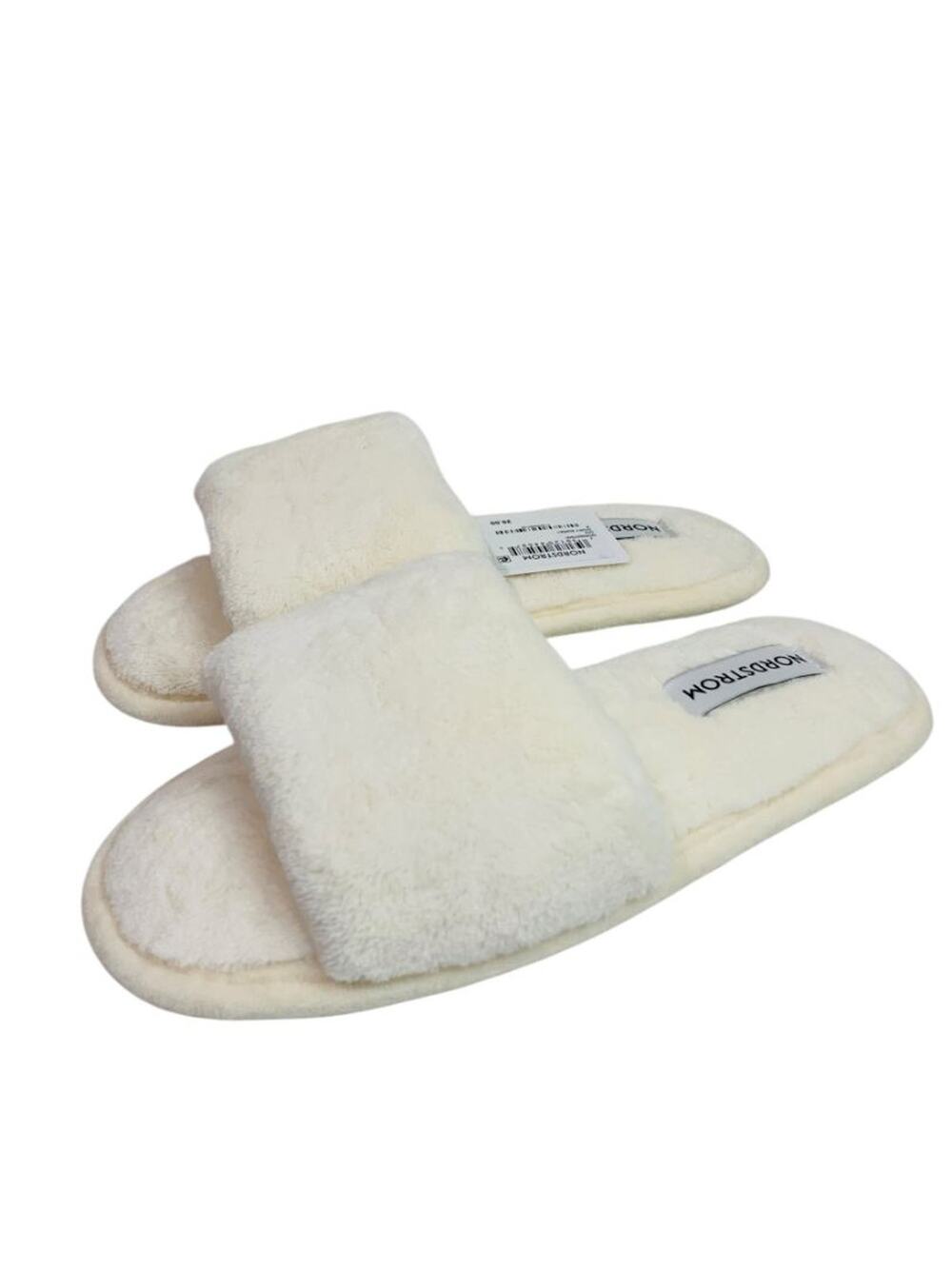 Small Nordstrom New Womens Plush Cream Slippers Hard Bottom
